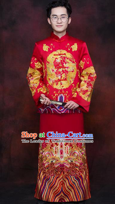 Chinese Traditional Wedding Costume Ancient Bridegroom Tang Suit Embroidered Toast Clothing for Men