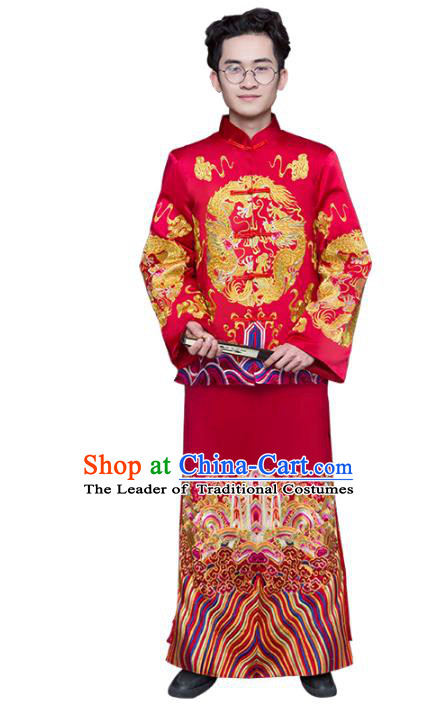 Chinese Traditional Wedding Toast Costume Ancient Bridegroom Embroidered Tang Suit Clothing for Men