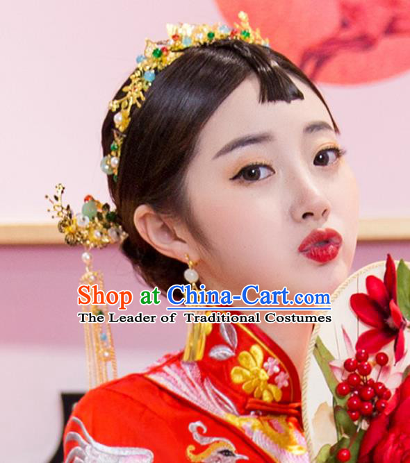 Chinese Traditional Handmade Wedding Xiuhe Suit Hair Accessories, China Ancient Bride Phoenix Coronet Hairpins for Women
