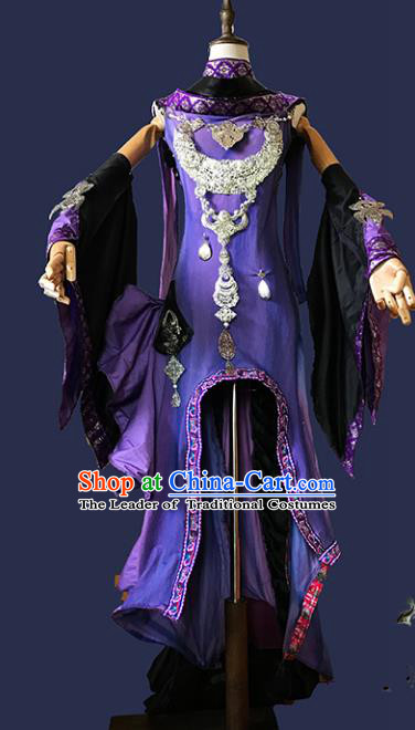 Chinese Ancient Cosplay Swordsman Purple Hanfu Dress Han Dynasty Female Knight-errant Costume for Women