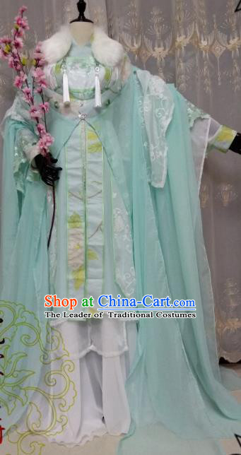 Chinese Ancient Court Princess Costume Cosplay Swordswoman Clothing Tang Dynasty Palace Lady Green Hanfu Dress for Women