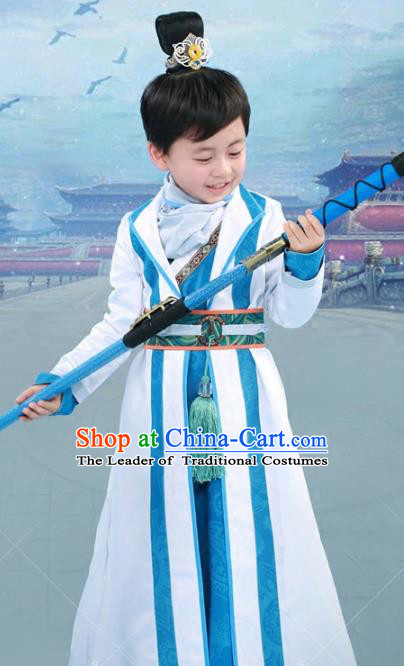 Chinese Ancient Swordsman Embroidered Costume Han Dynasty Scholar Clothing for Kids