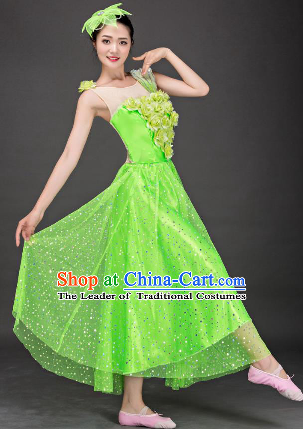 Top Grade Stage Performance Folk Dance Costume Chorus Modern Dance Green Dress for Women