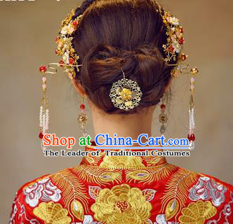 Chinese Traditional Handmade Bride Phoenix Coronet Hair Accessories Ancient Hairpins Tassel Step Shake Complete Set for Women