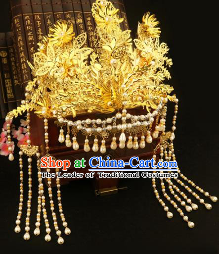 Chinese Traditional Handmade Hair Accessories Ancient Hairpins Xiuhe Suit Pearls Phoenix Coronet Complete Set for Women