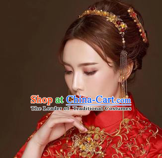 Chinese Traditional Handmade Hair Accessories Bride Xiuhe Suit Hair Comb Ancient Hairpins Complete Set for Women