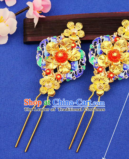 Chinese Traditional Xiuhe Suit Hair Accessories Blueing Hair Clips Ancient Bride Hairpins for Women