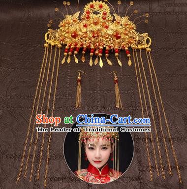 Chinese Traditional Hair Accessories Ancient Golden Phoenix Coronet Hairpins for Women