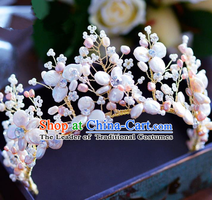 Handmade Baroque Style Hair Jewelry Accessories Bride Pearls Shell Royal Crown Princess Imperial Crown for Women