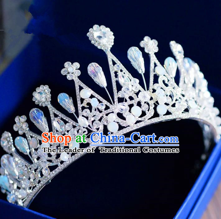 Top Grade Handmade Baroque Crystal Royal Crown Bride Zircon Hair Imperial Crown for Women