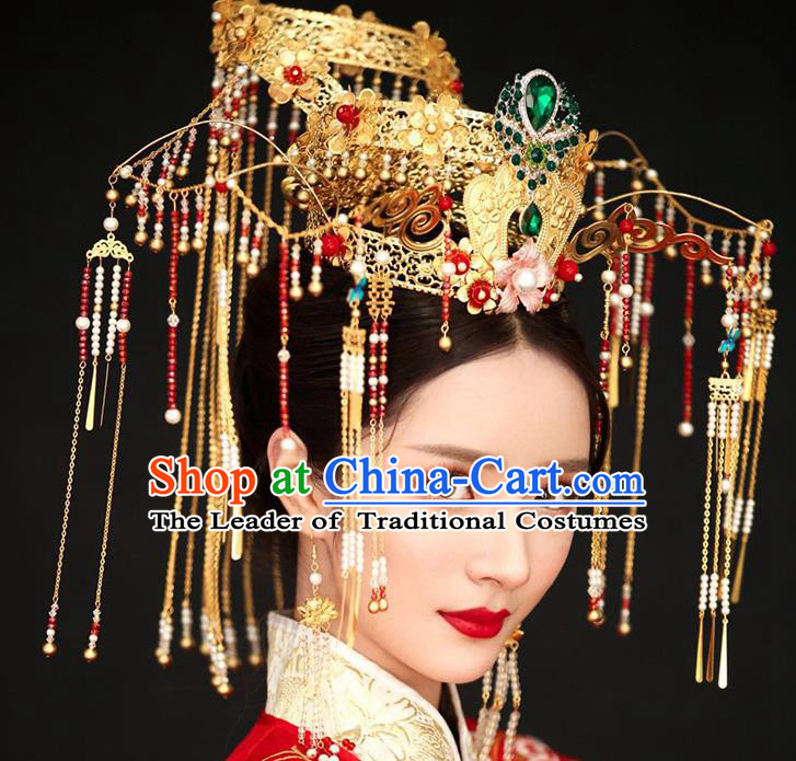 Chinese Ancient Handmade Queen Phoenix Coronet Traditional Xiuhe Suit Hairpins Hair Accessories for Women