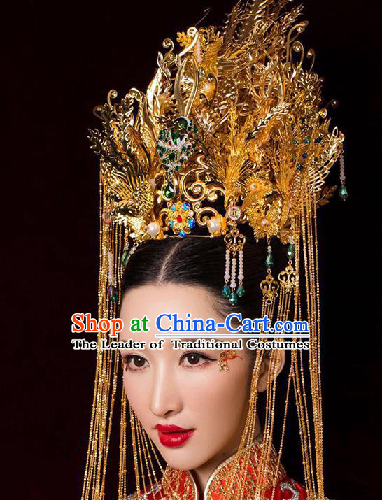 Chinese Ancient Handmade Palace Luxurious Phoenix Coronet Traditional Hair Accessories Xiuhe Suit Hairpins for Women