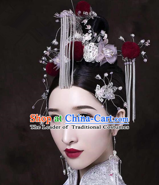 Chinese Ancient Handmade Phoenix Coronet Hair Accessories Traditional Hairpins Complete Set for Women