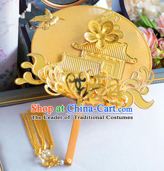 Chinese Handmade Wedding Accessories Golden Palace Fans Hanfu Round Fans for Women