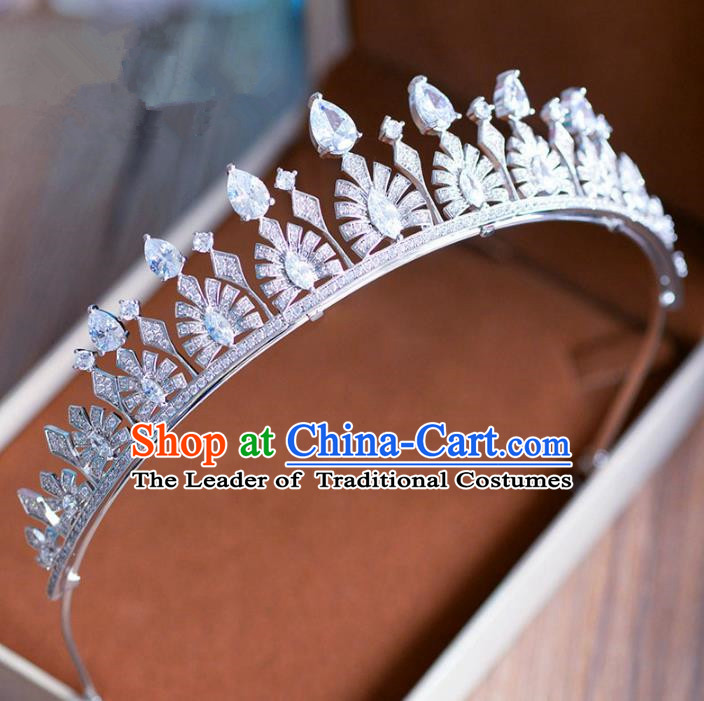 Top Grade Handmade Baroque Zircon Hair Accessories Princess Royal Crown Headwear for Women