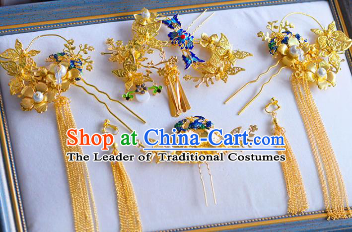 Ancient Chinese Handmade Traditional Hair Accessories Hairpins Blueing Lotus Hair Clips for Women