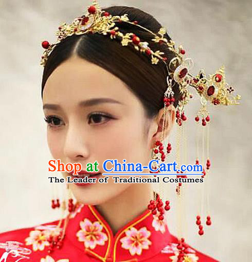 Ancient Chinese Handmade Traditional Hair Accessories Hairpins Red Beads Tassel Hair Clasp for Women