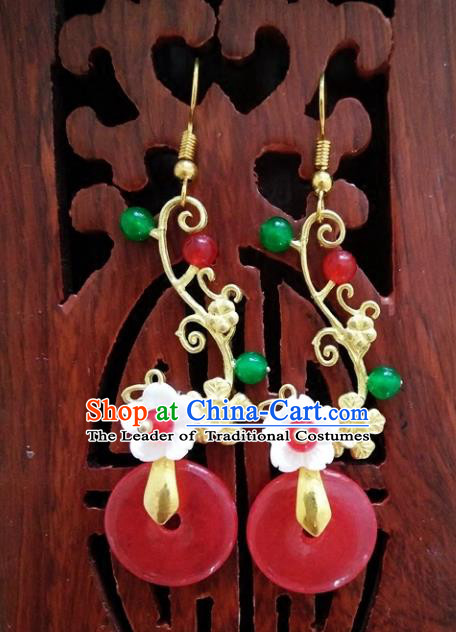 Top Grade Chinese Handmade Wedding Accessories Hanfu Red Peace Buckle Earrings for Women