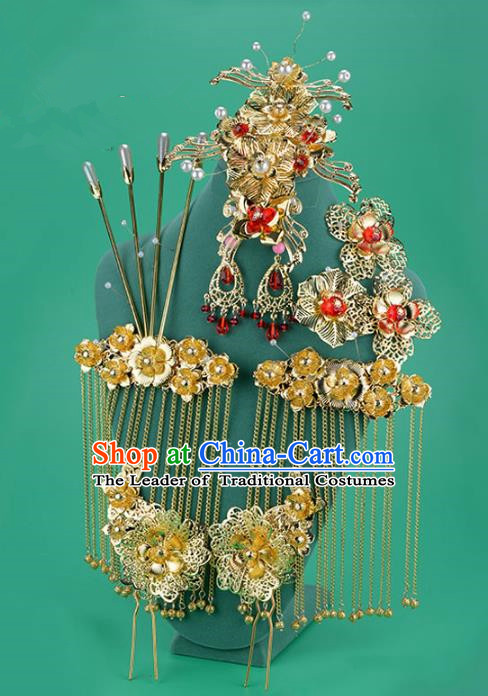 Ancient Chinese Handmade Classical Hair Accessories Palace Bride Phoenix Coronet Hairpins Complete Set for Women