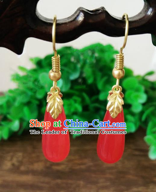 Top Grade Chinese Handmade Wedding Accessories Red Agate Eardrop Hanfu Earrings for Women