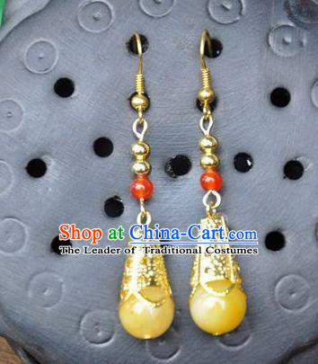 Top Grade Chinese Handmade Wedding Accessories Yellow Beads Eardrop Hanfu Earrings for Women