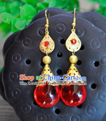 Top Grade Chinese Handmade Accessories Red Eardrop Wedding Hanfu Palace Earrings for Women