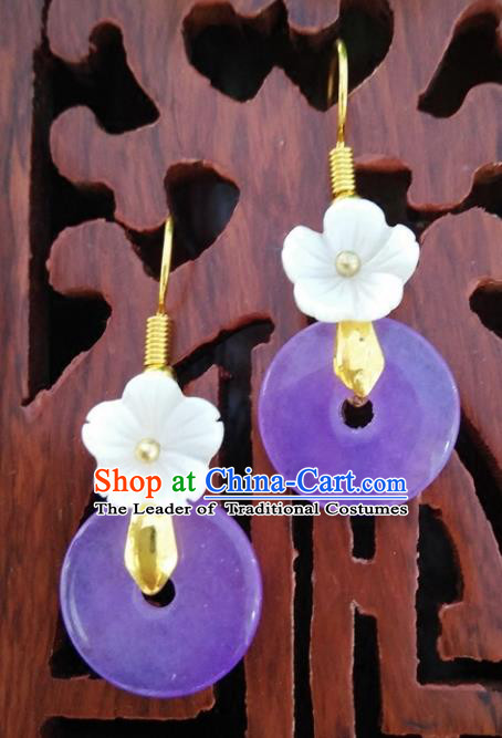 Top Grade Chinese Handmade Accessories Shell Flower Purple Eardrop Hanfu Earrings for Women