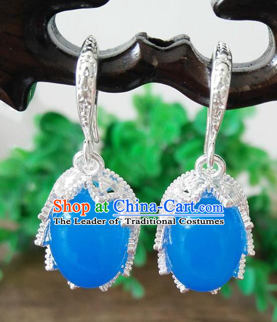 Chinese Handmade Accessories Hanfu Blue Eardrop Ancient Earrings for Women