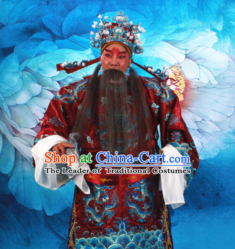 Deep Red Chinese Classical Opera Mang Embroidered Dragon Long Robe Clothing for Gentleman