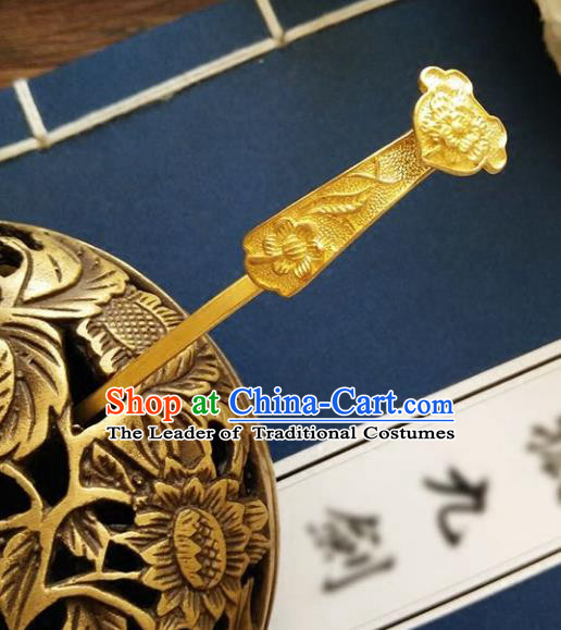 Chinese Ancient Hair Accessories Hanfu Hairpins Brass Carving Hair Clip for Women