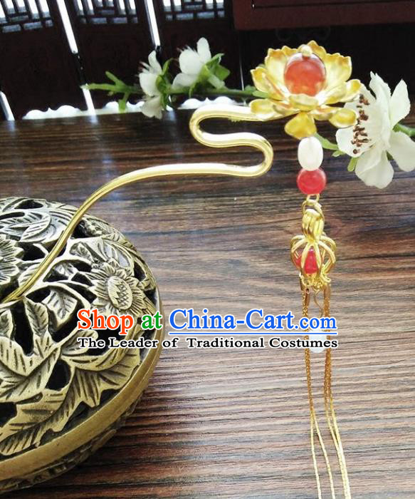 Chinese Ancient Hair Accessories Hanfu Hairpins Handmade Red Beads Lotus Hair Clip for Women
