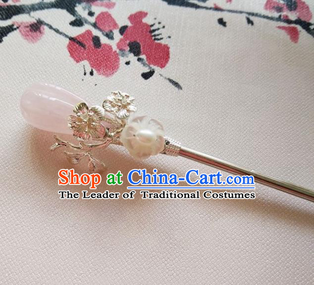 Chinese Ancient Hair Accessories Hanfu Hairpins Handmade Pink Jade Hair Clip for Women