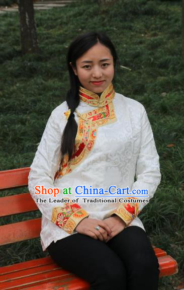 Chinese Traditional Minority Costume Zang Nationality White Blouse for Women