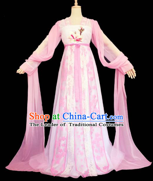 Chinese Ancient Cosplay Princess Pink Hanfu Dress Traditional Tang Dynasty Young Lady Embroidered Costume for Women