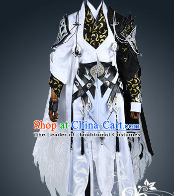 Chinese Ancient Nobility Childe Warrior White Costume Cosplay Swordsman Clothing for Men
