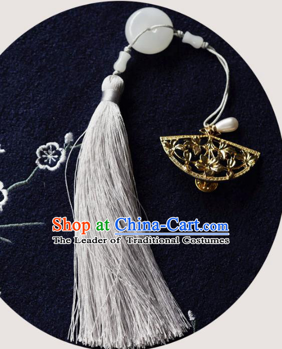 Chinese Ancient Handmade Waist Accessories Hanfu Tassel Fan Pendant for Women