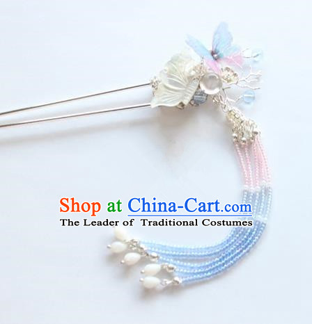 Chinese Ancient Handmade Shell Butterfly Hair Clip Hair Accessories Hanfu Tassel Hairpins for Women