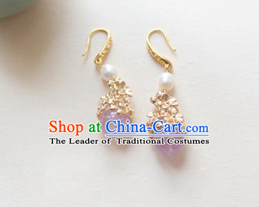 Chinese Ancient Handmade Hanfu Purple Crystal Earrings Accessories Eardrop for Women