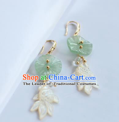 Chinese Ancient Handmade Hanfu Accessories Goldfish Lotus Leaf Earrings for Women