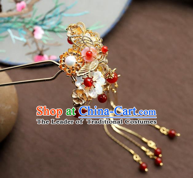 Chinese Ancient Handmade Bride Hair Clip Classical Hair Accessories Hanfu Golden Butterfly Hairpins for Women