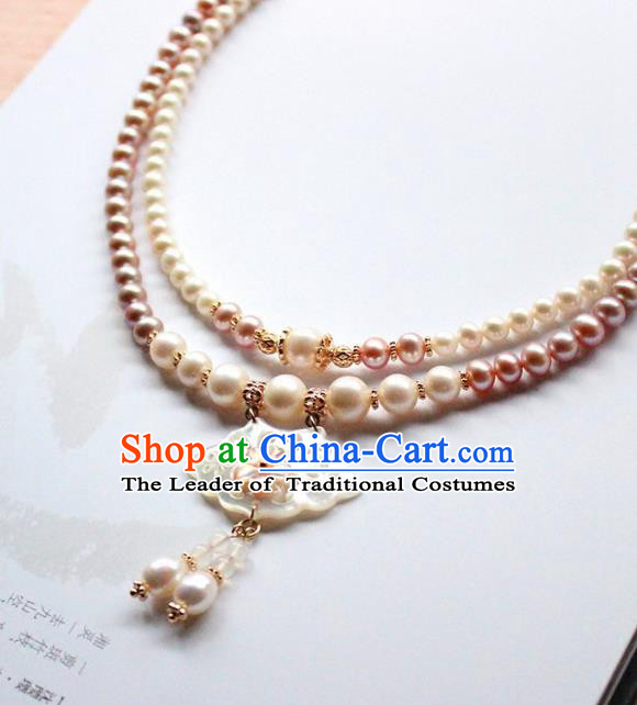 Chinese Ancient Handmade Classical Shell Lotus Necklace Accessories Hanfu Necklet for Women