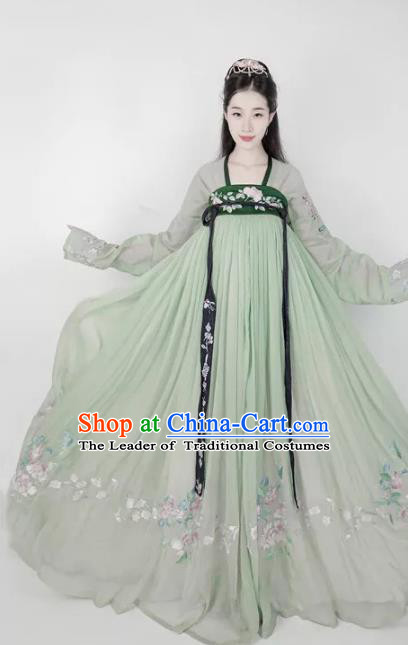 Chinese Ancient Fairy Costume Traditional Tang Dynasty Princess Embroidered Green Hanfu Dress for Women