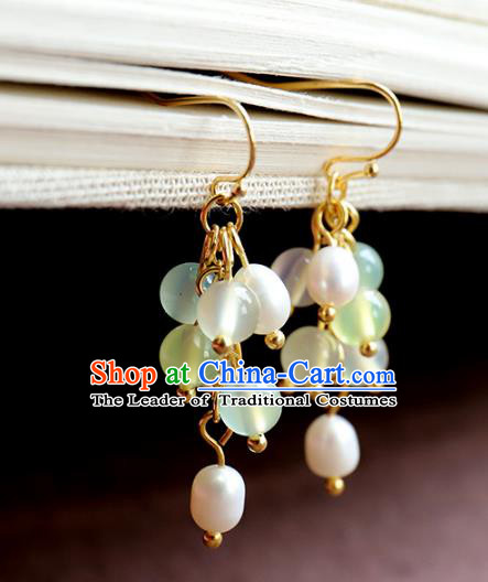 Chinese Ancient Handmade Classical Accessories Hanfu Beads Tassel Earrings for Women