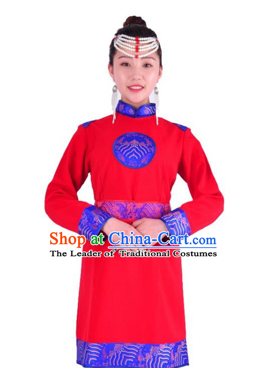 Chinese Mongol Nationality Costume Traditional Mongolian Minority Red Dress for Women