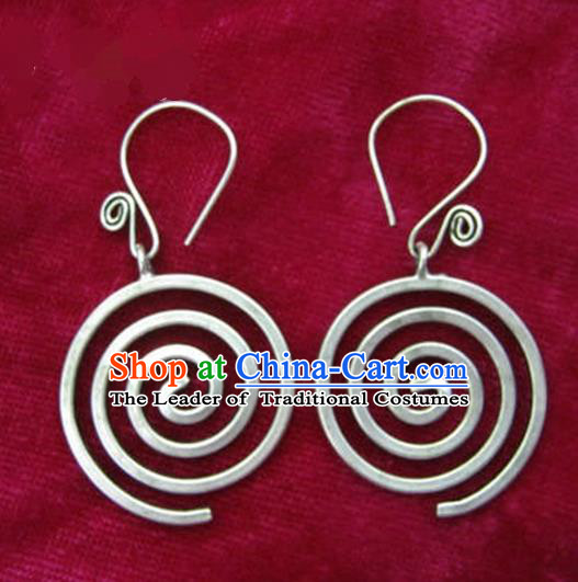 Chinese Handmade Miao Nationality Accessories Hmong Sliver Earrings for Women