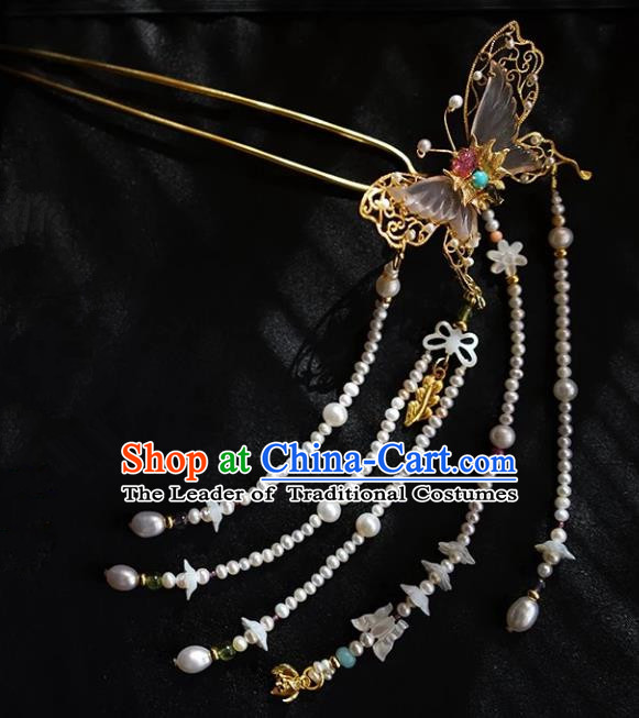 Chinese Ancient Handmade Tourmaline Butterfly Hair Clip Classical Hair Accessories Hanfu Hairpins for Women