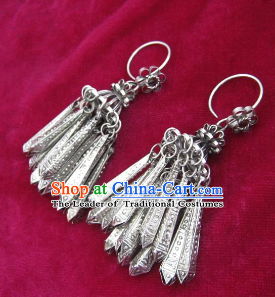Chinese Handmade Miao Nationality Sliver Jewelry Accessories Hmong Earrings for Women