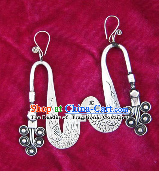 Chinese Handmade Miao Nationality Jewelry Accessories Sliver Peacock Earrings for Women