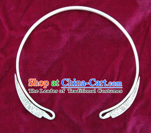 Chinese Miao Sliver Ornaments Carving Necklace Traditional Hmong Necklet Accessories for Women