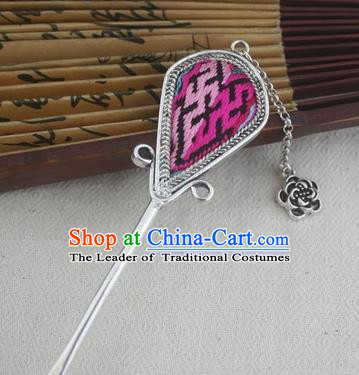 Traditional Chinese Miao Nationality Sliver Hair Clip Hanfu Embroidered Hairpins Hair Accessories for Women